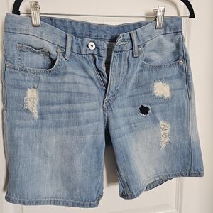 H&M Boyfriend Shorts Distressed Light Blue Denim Sz 6